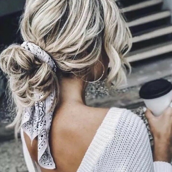 Figleaffashion Accessories - White Paisley Handkerchief Chiffon Hair Scarf Tie